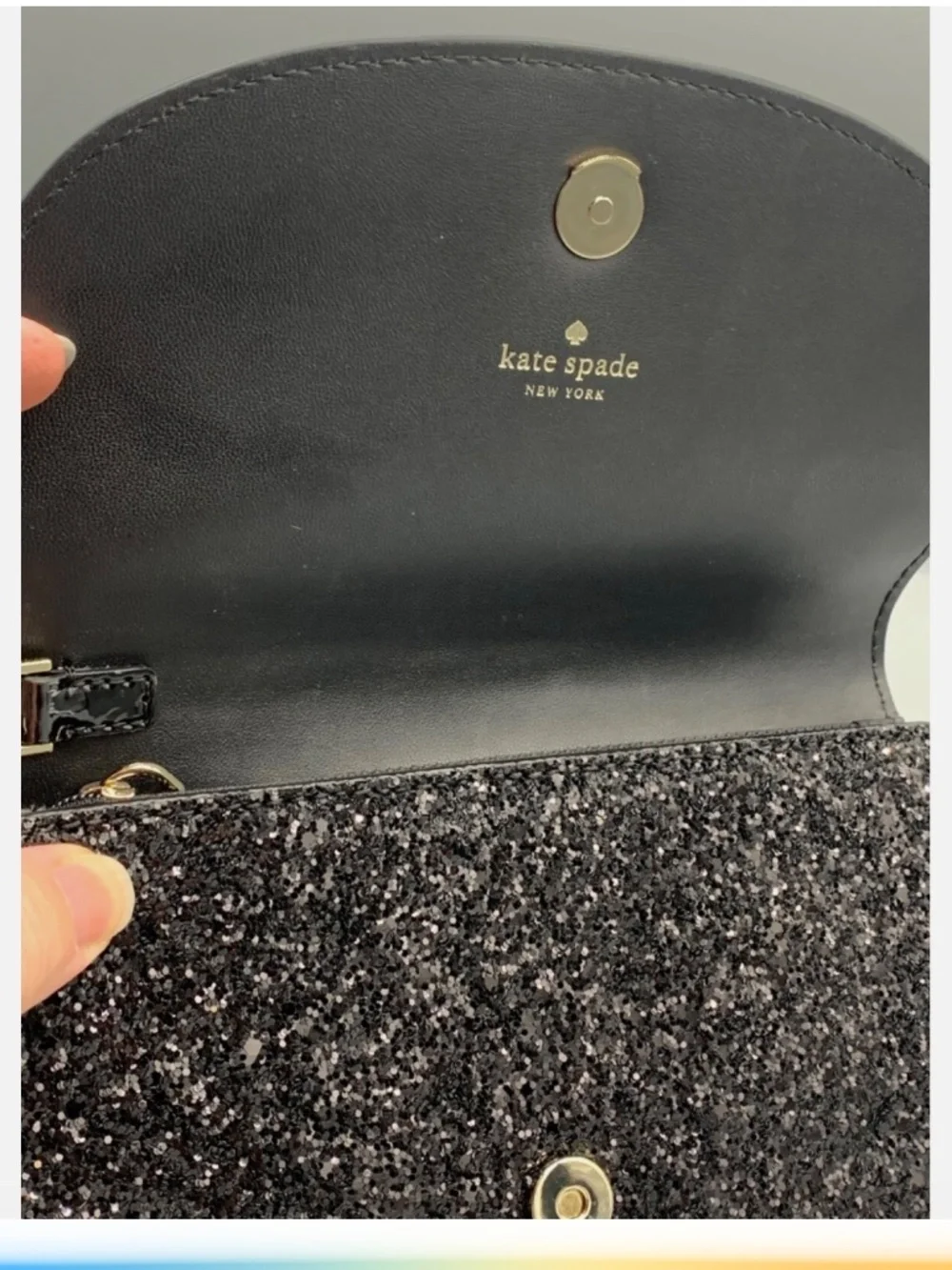 New KATE SPADE NY BLACK GLITTER WRISTLET SLIM Evening Bag RETIRED